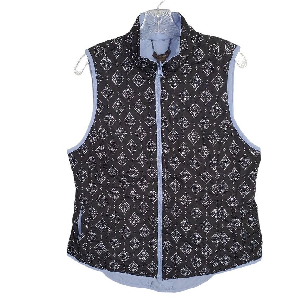 Bit & Bridle Womens Size M Vest Quilted Reversible Shaped Fit Pockets Blue Black